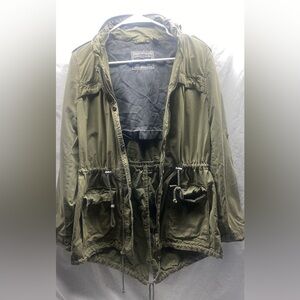 Levi's military jacket Wonens sz S Hidden Hood Adjustable 34” long